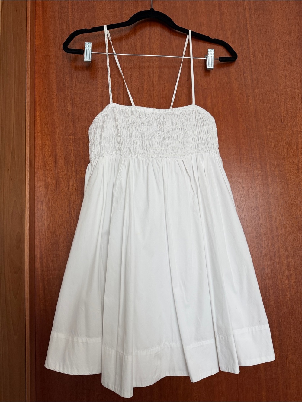 Women's White Smocked Mini Dress with Spaghetti Straps